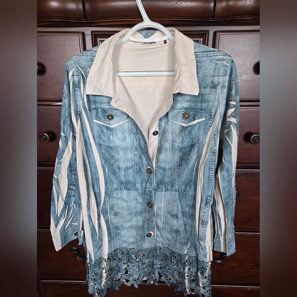 NWOT, Unique Denim Look Button-Up Jacket, Sz. XL - Picture 2 of 10
